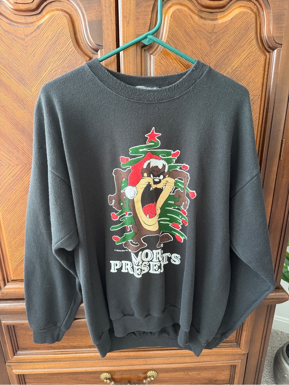 Lee Black Crewneck Taz Christmas Tree Graphic Sweater